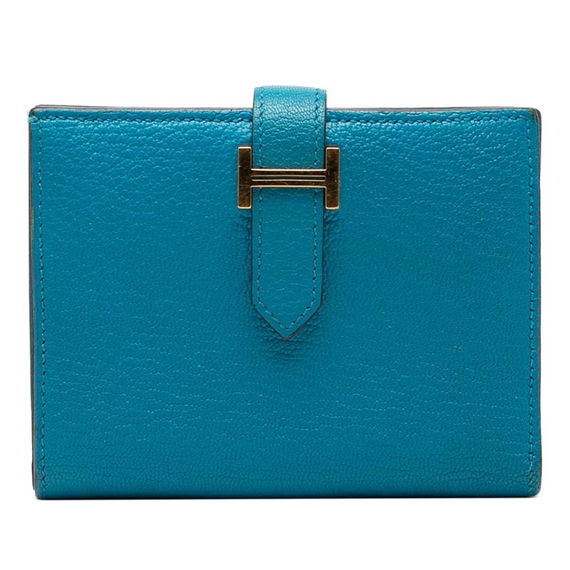 HERMES（エルメス） ベアンコンパクト 二つ折り財布 W刻印 ブルー系