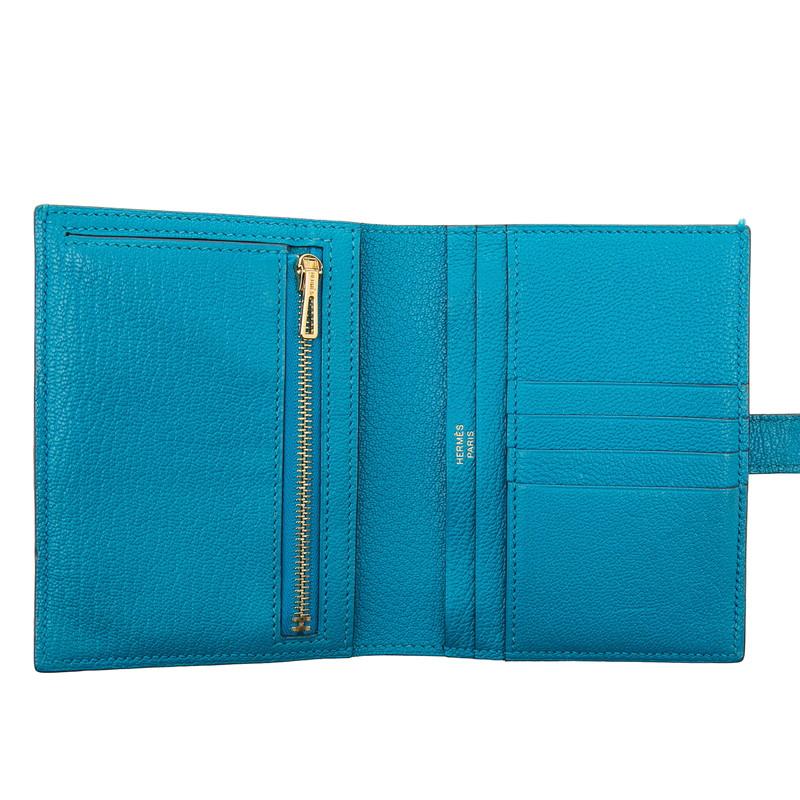 HERMES（エルメス） ベアンコンパクト 二つ折り財布 W刻印 ブルー系