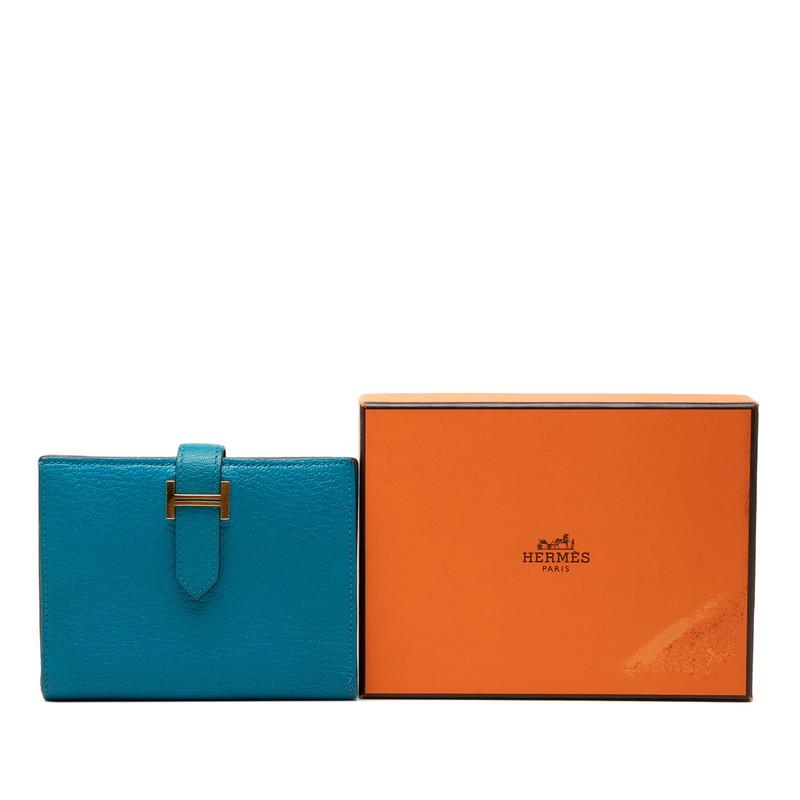 HERMES（エルメス） ベアンコンパクト 二つ折り財布 W刻印 ブルー系