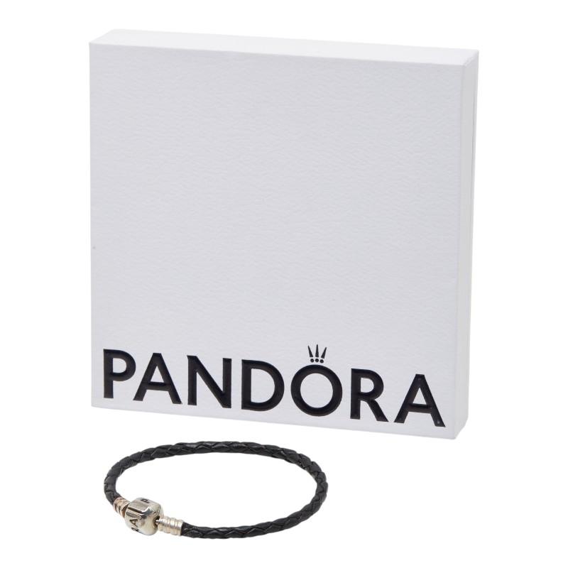 パンドラ 編み込み ブレスレット ブラック レザー レディース PANDORA