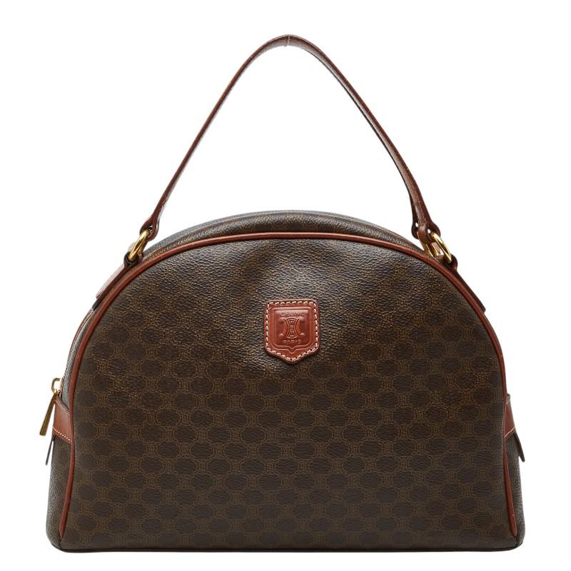CELINE　マカダム　ハンドバッグ　ロゴ型押し　ブラウン　レザー　PVC CELINE（セリーヌ） マカダム ハンドバッグ ブラウン PVC レザー