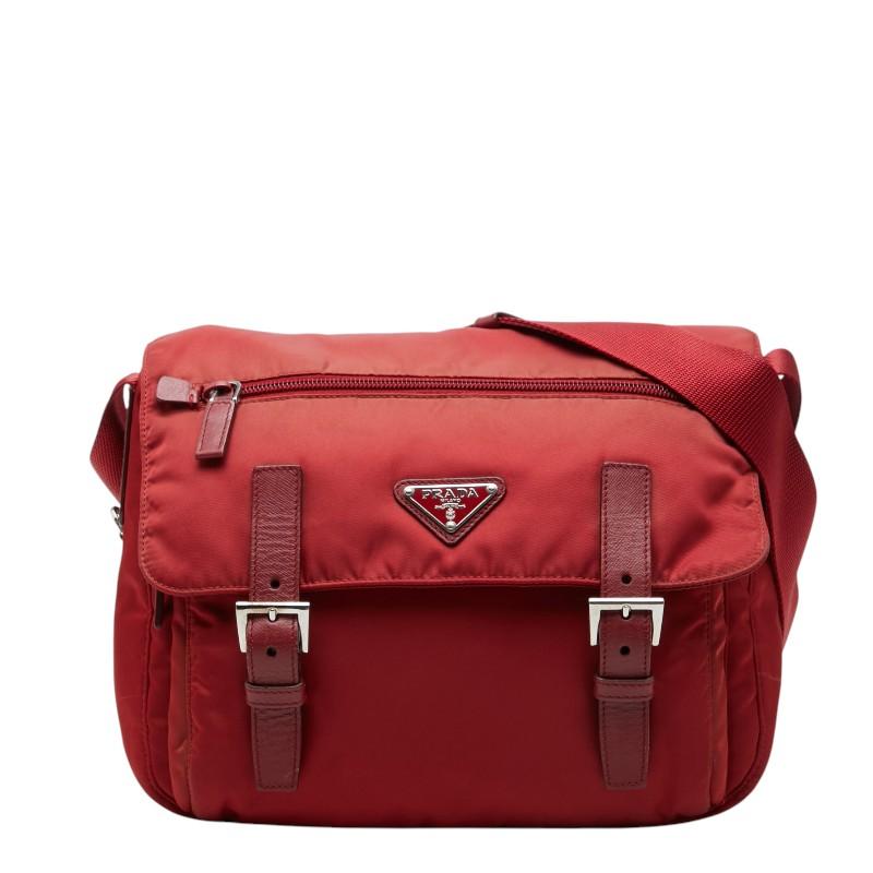 ✨美品✨プラダ ウエストバッグ 三角ロゴプレート ナイロン レザー BM0010 PRADA（プラダ） 三角ロゴプレート 斜め掛け ショルダーバッグ レッド