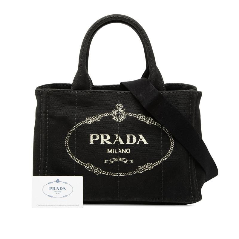 PRADA カナパ S トートバッグ ブラック 三角ロゴ キャンバス PRADA（プラダ） 三角ロゴプレート カナパ ミニ ハンドバッグ