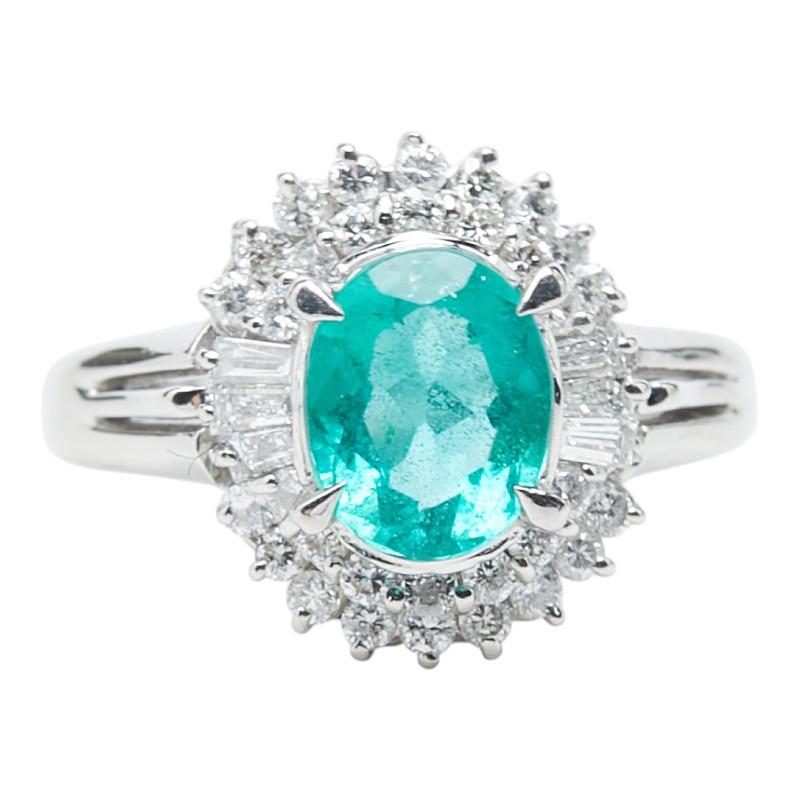 エメラルド　ダイヤ　プラチナリング Pt850 プラチナ エメラルド1.16ct ダイヤ0.48ct フラワーモチーフ