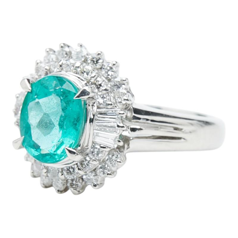 エメラルド ダイヤモンド リングpt 850 11、5号 Pt850 プラチナ エメラルド1.16ct ダイヤ0.48ct フラワーモチーフ