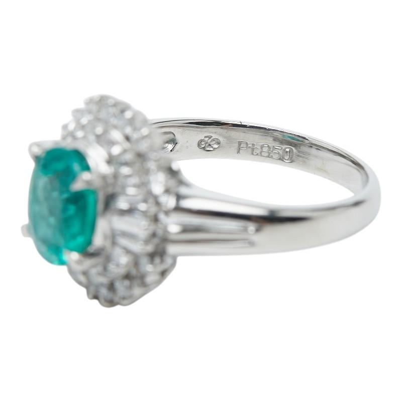 Pt850 プラチナ エメラルド1.16ct ダイヤ0.48ct フラワーモチーフ