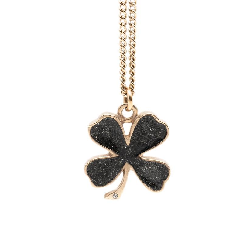 シャネル クローバーモチーフ チェーン ペンダント ネックレス 07A刻印 ブラック ゴールド メッキ ラインストーン CHANEL 【中古】の画像