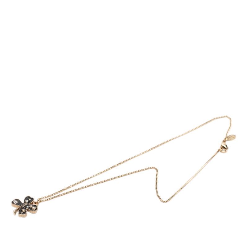 シャネル クローバーモチーフ チェーン ペンダント ネックレス 07A刻印 ブラック ゴールド メッキ ラインストーン CHANEL 【中古】の画像