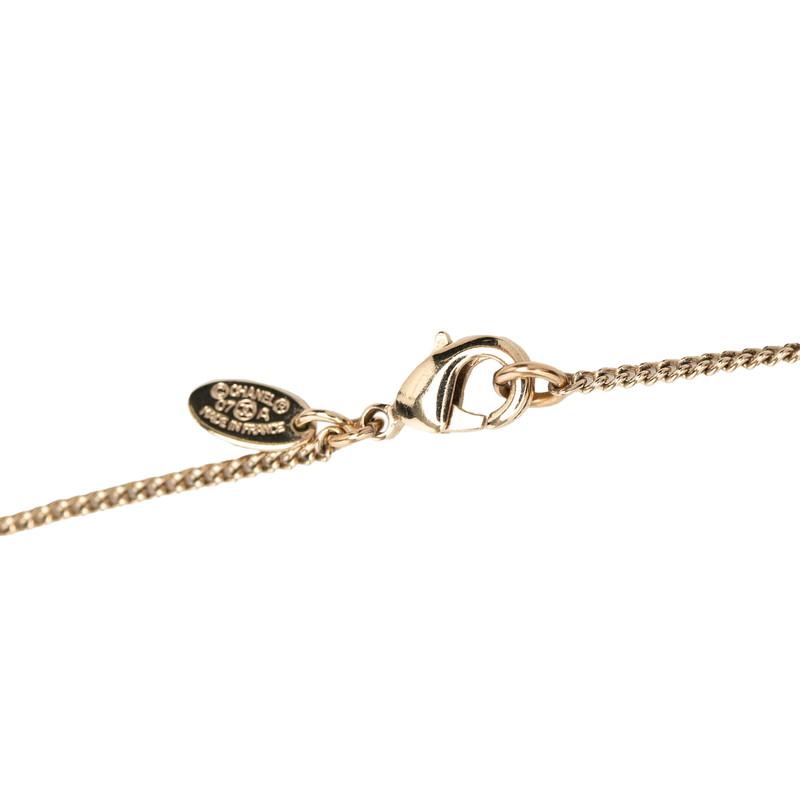 シャネル クローバーモチーフ チェーン ペンダント ネックレス 07A刻印 ブラック ゴールド メッキ ラインストーン CHANEL 【中古】の画像