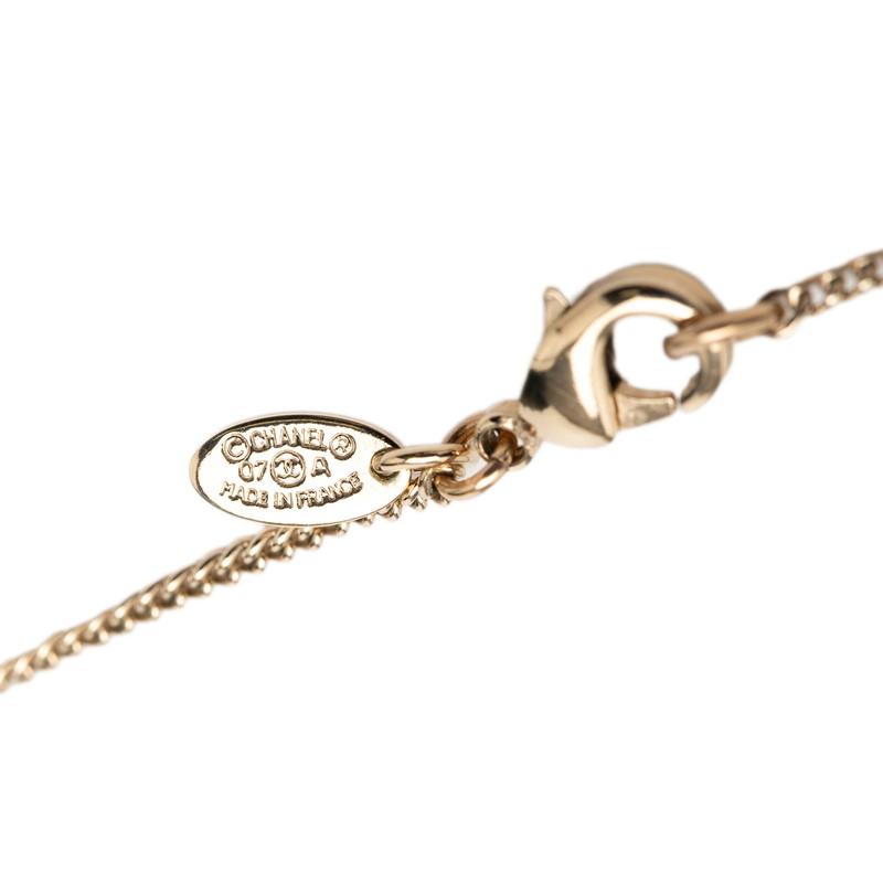 シャネル クローバーモチーフ チェーン ペンダント ネックレス 07A刻印 ブラック ゴールド メッキ ラインストーン CHANEL 【中古】の画像