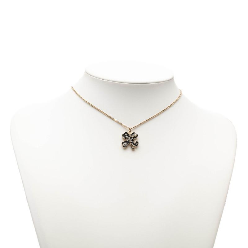 シャネル クローバーモチーフ チェーン ペンダント ネックレス 07A刻印 ブラック ゴールド メッキ ラインストーン CHANEL 【中古】の画像