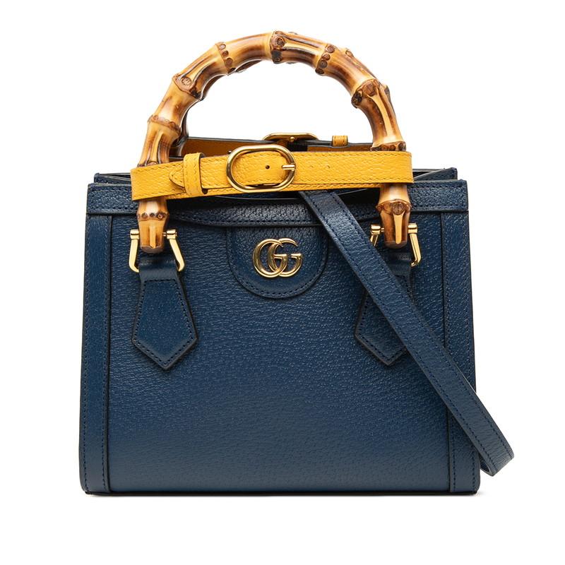GUCCI 青いレザー バンブーハンドル 2wayバッグ GUCCI（グッチ） バンブー ダイアナ ミニトート ハンドバッグ