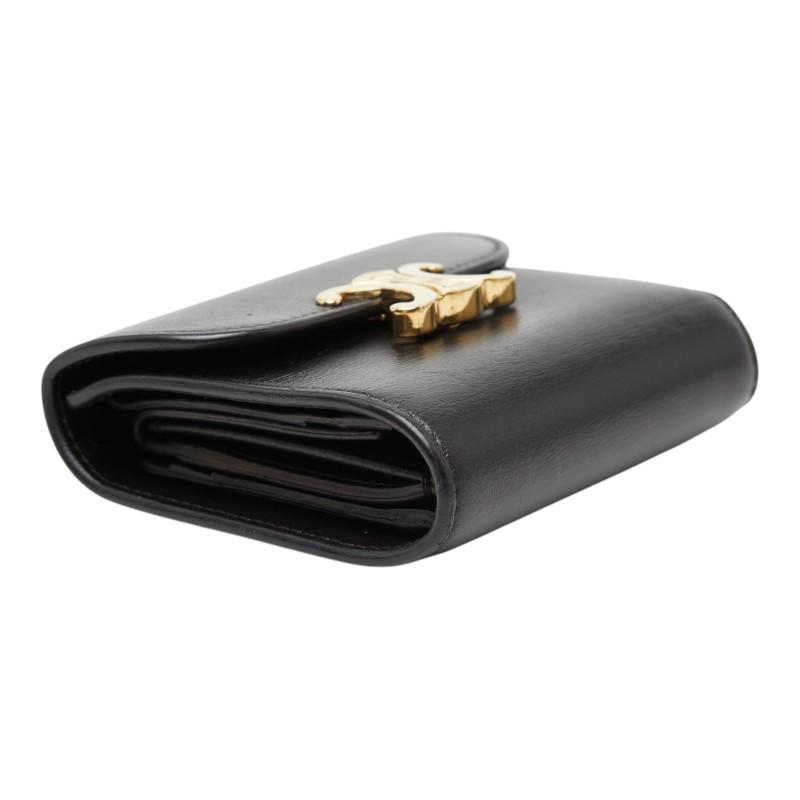 【箱付き】CELINE トリオンフ スモールフラップウォレット 三つ折り財布 黒 CELINE（セリーヌ） トリオンフ スモール フラップウォレット 三つ折り
