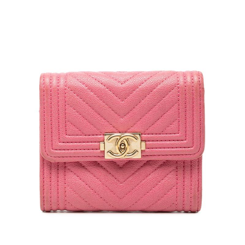 CHANEL（シャネル） ボーイシャネル シェブロン 三つ折り財布 ピンク 