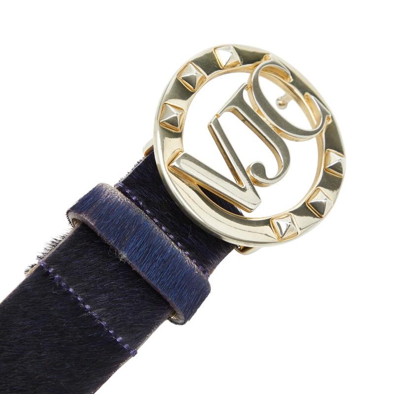 VERSACE ヴェルサーチ パープル レザーベルト クロコ型押し パール ヴェルサーチェ ベルト サイズ：80 パープル ハラコ レディース
