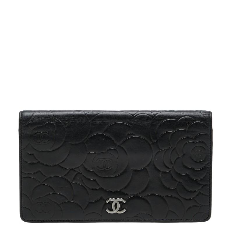 CHANEL（シャネル） ココマーク カメリア 長財布 ブラック ラムスキン