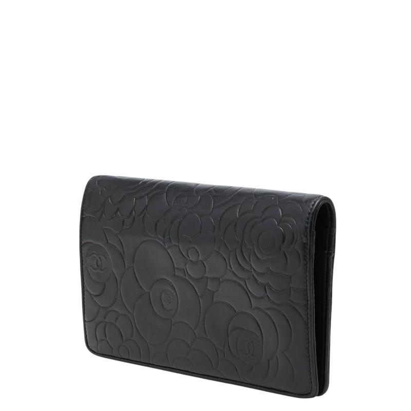 CHANEL ブラック レザー カメリア　長財布 CHANEL（シャネル） ココマーク カメリア 長財布 ブラック ラムスキン