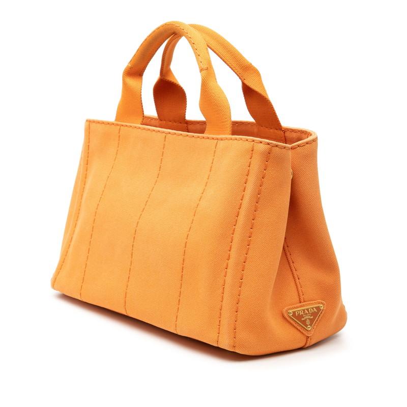 PRADA プラダ キャンバス　カナパ ハンドバッグ 三角プレート カバン PRADA（プラダ） 三角ロゴプレート カナパ ミニ ハンドバッグ オレンジ