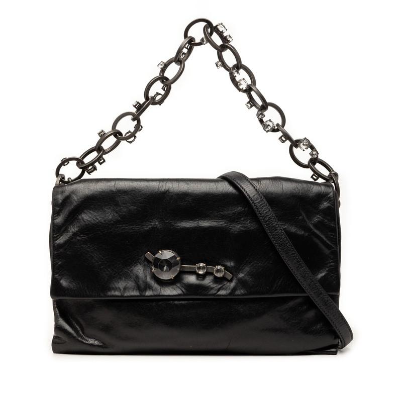 MIU MIU ブラックハンドバッグ ストーン装飾 miu miu（ミュウミュウ） ロゴ ハンドバッグ ショルダーバッグ 2WAY
