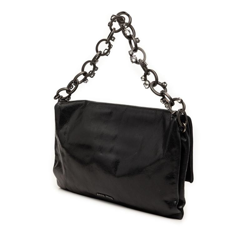 MIU MIU ブラックハンドバッグ ストーン装飾 miu miu（ミュウミュウ） ロゴ ハンドバッグ ショルダーバッグ 2WAY