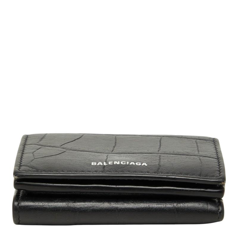 美品✨バレンシアガ 558208 レザー ヴィル 三つ折り財布 黒　ブラック　黒 BALENCIAGA（バレンシアガ） ヴィル 型押し 三つ折り財布 コンパクト