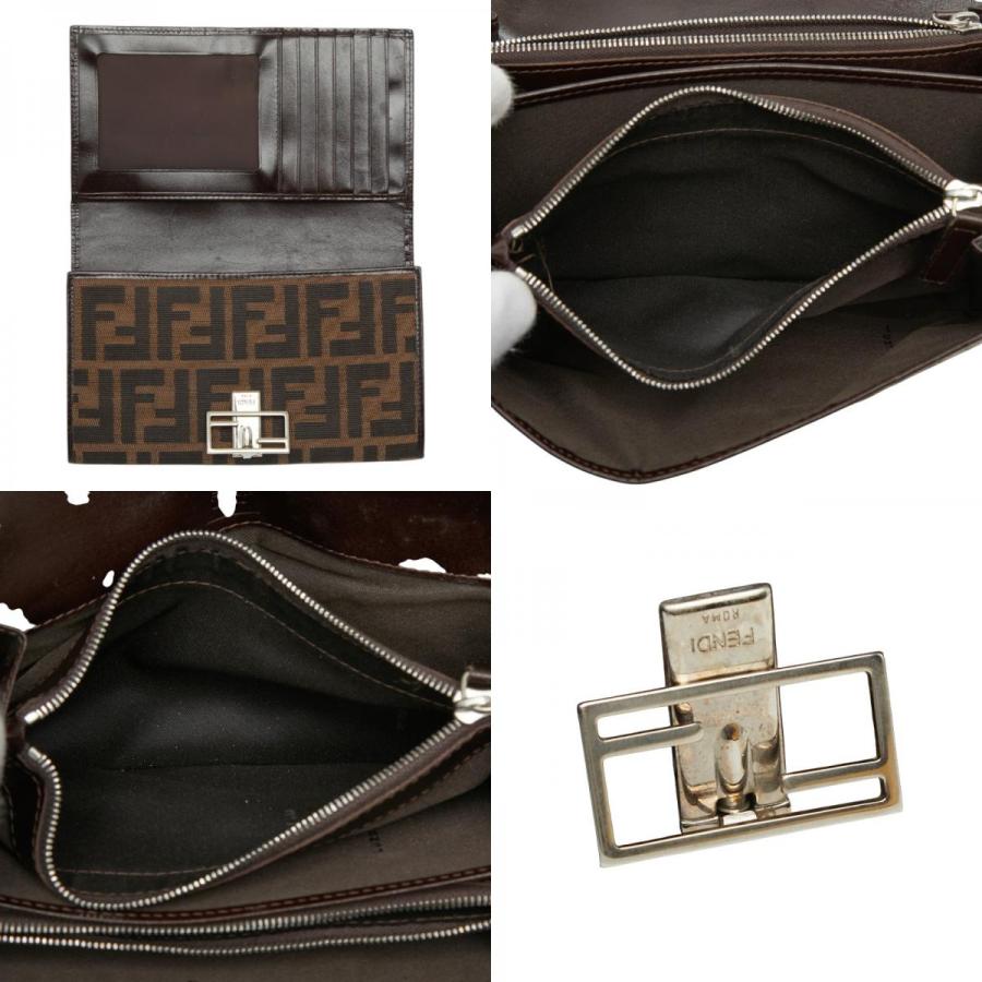 フェンディ　ズッカ　長財布　マンマ金具　ブラウン　レディース FENDI（フェンディ） ズッカ 長財布 ブラウン ブラック キャンバス
