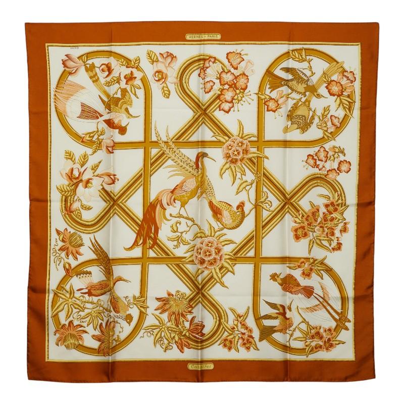 エルメス HERMES カレ 90 Caraibes カリブ鳥 スカーフ HERMES（エルメス） カレ90 Caraibes カリブ鳥 スカーフ ブラウン