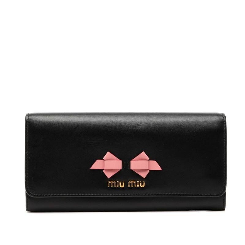 miu miu（ミュウミュウ） リボン 二つ折り 長財布 ブラック ピンク