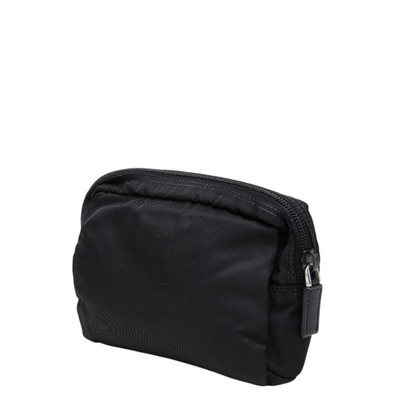 【美品】PRADAプラダ　三角プレート　ナイロンポーチ　❤︎ PRADA（プラダ） 三角ロゴプレート ポーチ ブラック ナイロン レザー