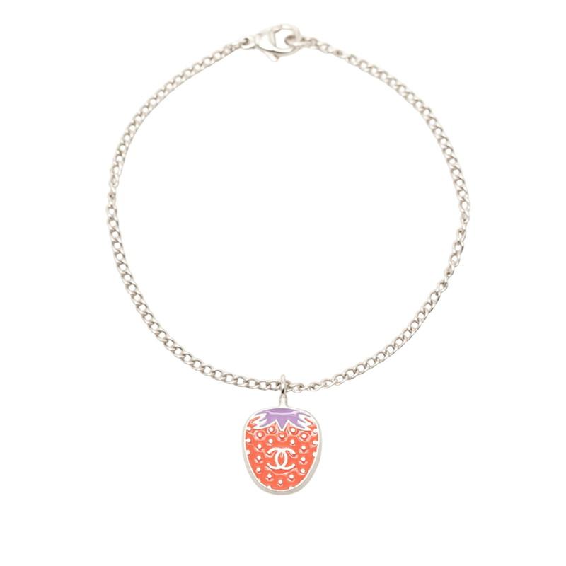 良品 シャネル 00T ココマーク ブレスレット シルバー オレンジ レディース CHANEL（シャネル） ココマーク イチゴモチーフ ストロベリー チェーン