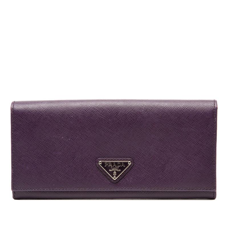 PRADA（プラダ） 三角ロゴプレート サフィアーノ 長財布 パープル 
