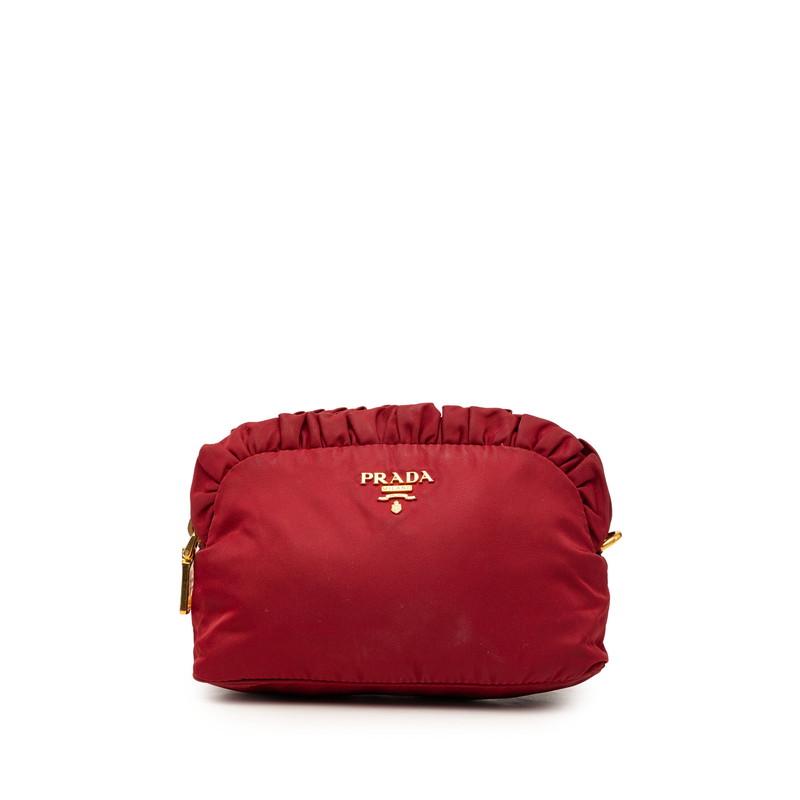 PRADA 赤 ナイロンポーチ 小型 PRADA（プラダ） ポーチ ワインレッド ナイロン レディース 【中古