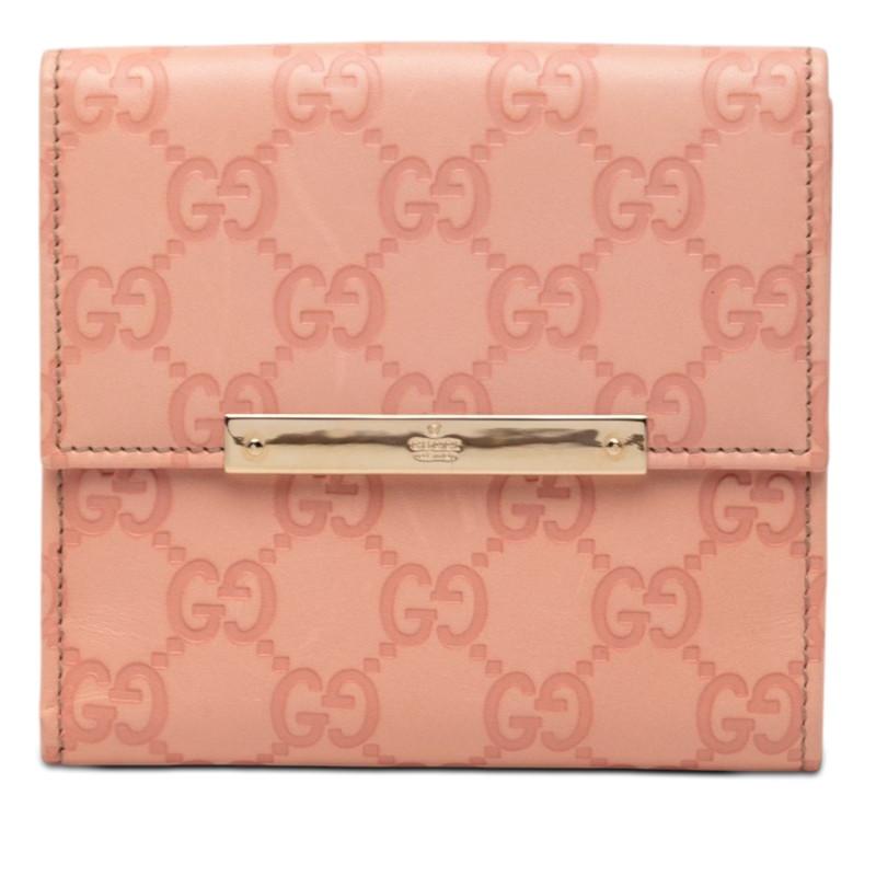 GUCCI（グッチ） グッチシマ ロゴプレート 二つ折り財布 112664 ピンク