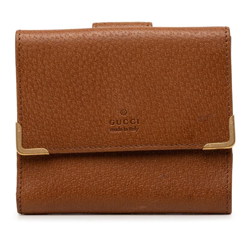 GUCCI（グッチ） 二つ折り財布 ブラウン レザー レディース 【中古