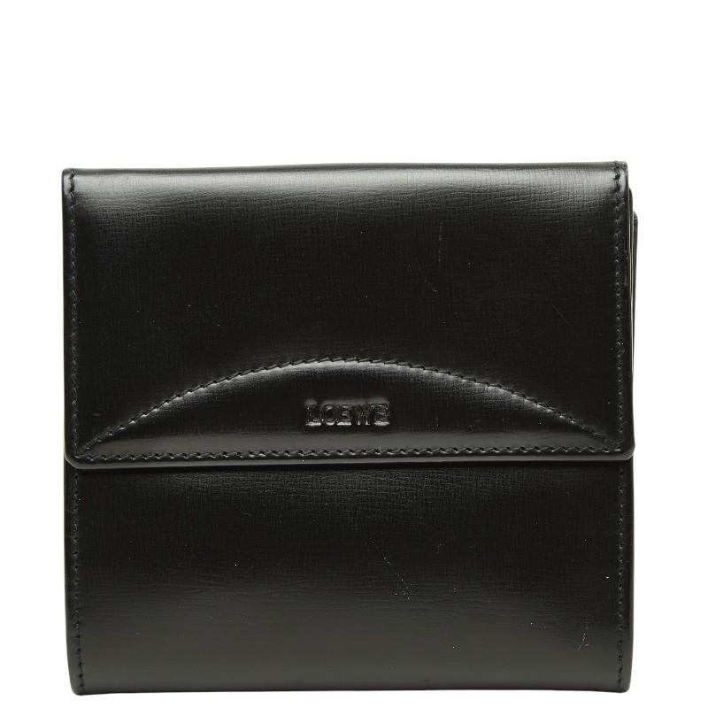 【美品】ロエベ 二つ折り財布 ブラック レザー アナグラム LOEWE（ロエベ） アナグラム 二つ折り財布 060305 ブラック レザー
