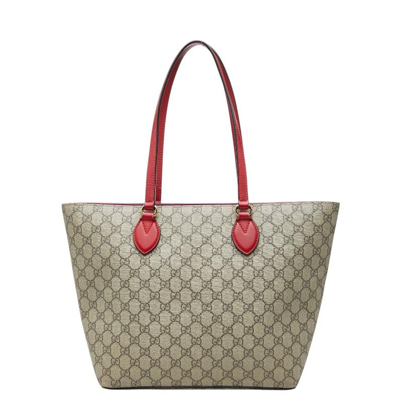 【美品】グッチ ハンドバッグ トートバッグ GGスプリーム PVC 保存袋付 GUCCI（グッチ） GGスプリーム トートバッグ 415721 ベージュ レッド