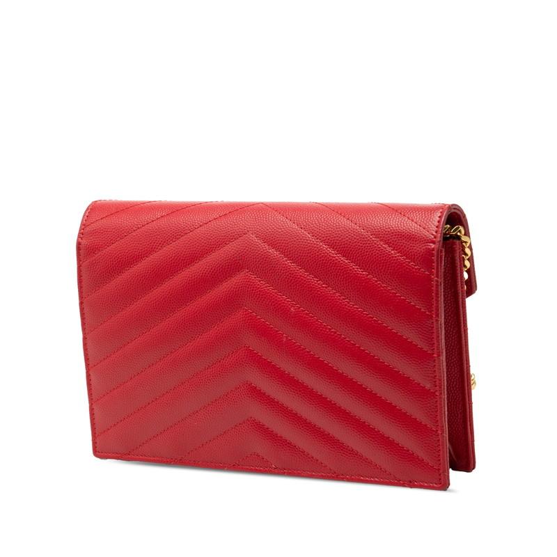 Saint Laurent レッド クラッチバッグ　ウォレットチェーンバッグ ASUS（エイスース） サンローラン YSLロゴ モノグラム エンベローブ