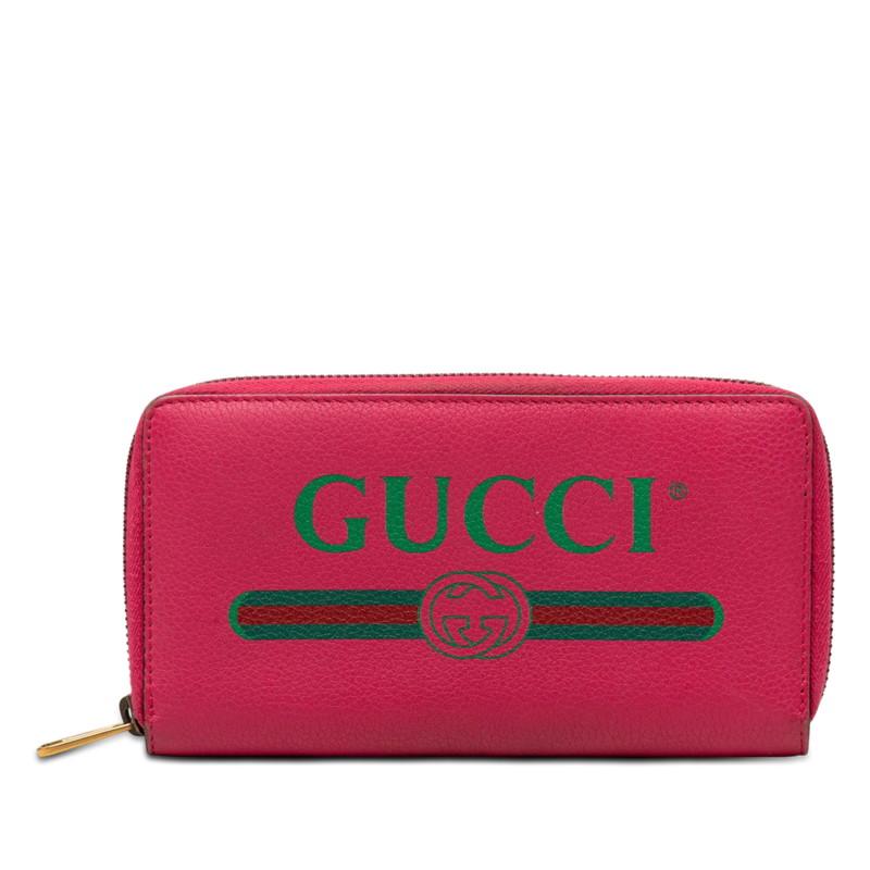 GUCCI（グッチ） ロゴプリント ラウンドファスナー 長財布 496317