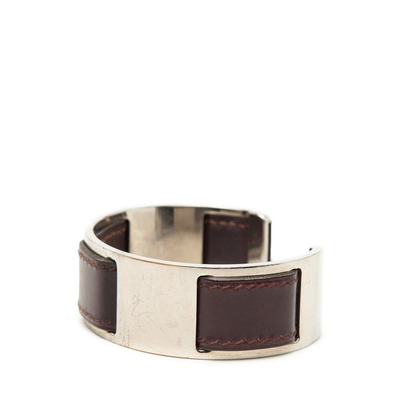 希少　HERMES プスプスエルメス バングル レザー シルバー　ヴィンテージ HERMES（エルメス） バングル シルバー パープル メタル レザー