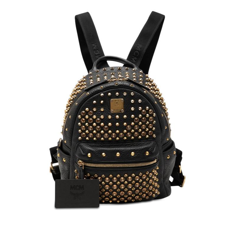 レディース MCM リュックサック スタッズ ブラック 黒 レザー ゴールド