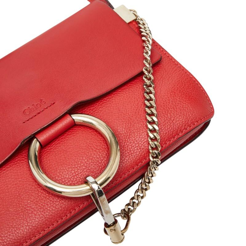 【美品】クロエ　ショルダーバッグ　フェイ　ゴールド金具　レザー　ピンク Chloe（クロエ） フェイ 斜め掛け ショルダーバッグ レッド レザー