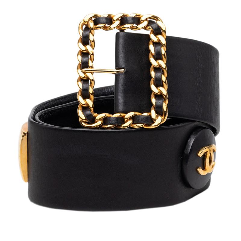 CHANEL ココマーク　ゴールド ✖️ブラック チェーンベルト ラムスキン CHANEL（シャネル） ココマーク チェーン バックルベルト 93A刻印