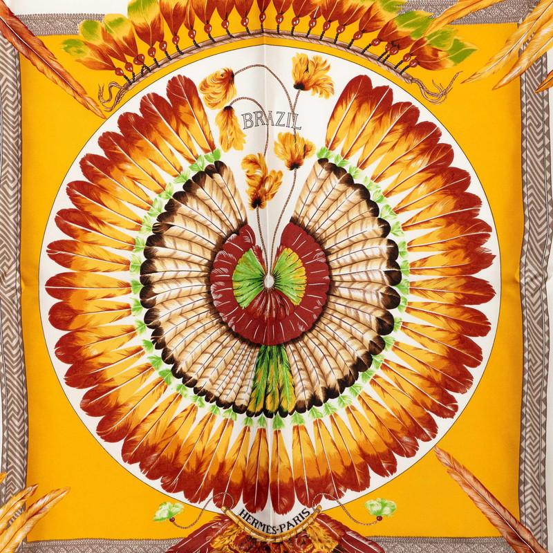 a17【美品】HERMESエルメス カレ90 BRAZIL ブラジル イエロー系 HERMES（エルメス） カレ90 ブラジル BRAZIL スカーフ イエロー系