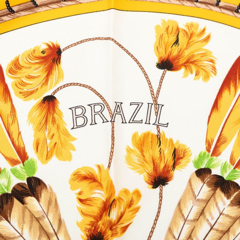 a17【美品】HERMESエルメス カレ90 BRAZIL ブラジル イエロー系 HERMES（エルメス） カレ90 ブラジル BRAZIL スカーフ イエロー系