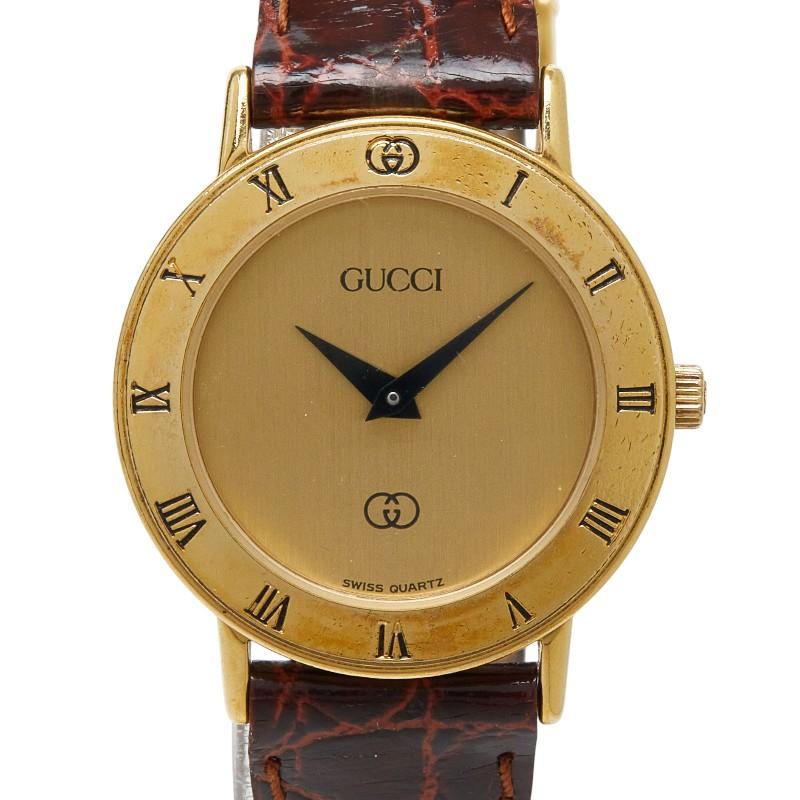GUCCI（グッチ） 腕時計 3000 クオーツ ゴールド文字盤 メッキ レザー
