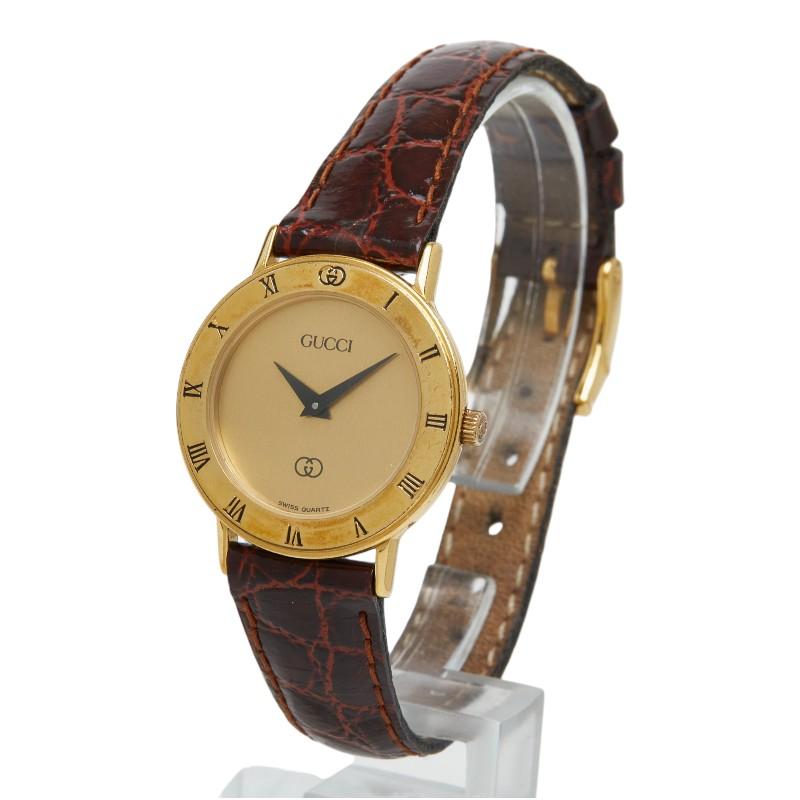 GUCCI（グッチ） 腕時計 3000 クオーツ ゴールド文字盤 メッキ レザー