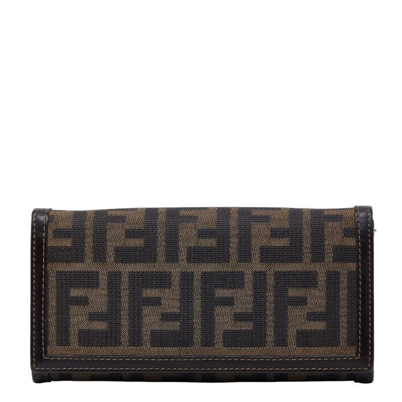 良品 フェンディ マンマ金具 ズッカキャンバス Wホック レザー 長財布