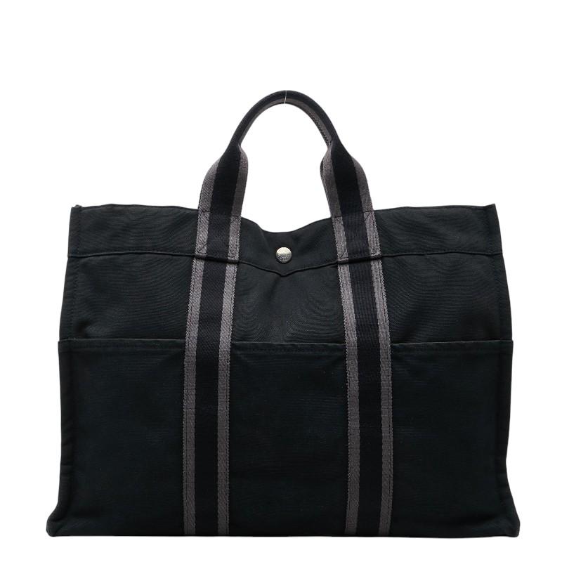 【美品】エルメス フールトゥ MM キャンバス トートバッグ A4 黒 HERMES（エルメス） フールトゥMM トートバッグ ハンドバッグ ブラック
