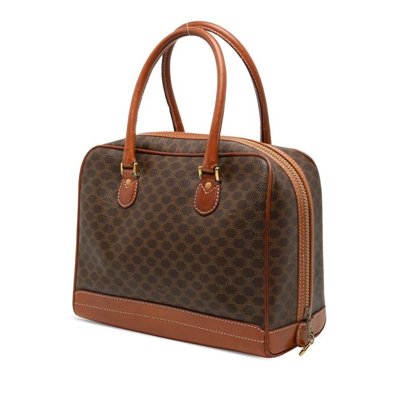 【美品】セリーヌ　マカダム　ハンドバッグ　ゴールド金具　PVC　レザー　茶系 CELINE（セリーヌ） マカダム ハンドバッグ ブラウン PVC レザー