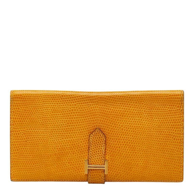 HERMES エルメス ベアン 長財布 イエロー Hロゴ シルバー金具 箱 